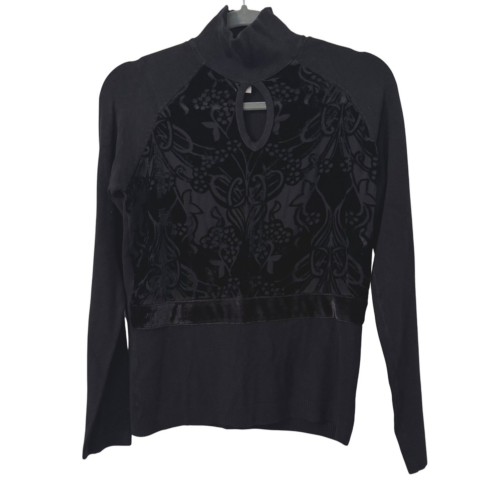 Escio Velvet Damask Mock Neck Top M‎ Long Sleeve Pullover Witchy Whimsigoth Boho